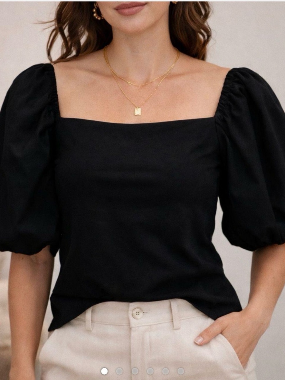 Melrose and Market Black Square-Neck Puff Sleeve Top